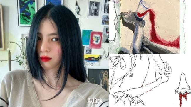 包含眼睛周围涂著红色、两人交织在一起/韩韶禧近日通过IG公开几张画作